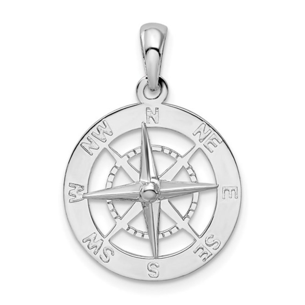 Sterling Silver Small Compass Rose Pendant w Chain